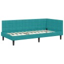  Hjørnesengramme med hodegjerde Turkis 90 x 190 cm Fløyel