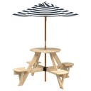  Piknikbord for 4 barn med parasoll rund heltre gran