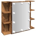  Speilskap med LED gammelt tre 70x16,5x60 cm