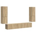  TV benksett Veggmontert 4 pcs Sonoma eik Konstruert tre