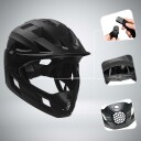 Crazy Safety Fullface-sykkelhjelm for barn i alderen 6-12 år med avtakbar hakebeskyttelse, insektnett og solskjerm - Svart - M (54-57 cm)