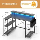 L formet skrivebord med strømuttak & LED belysning gaming datamaskin skrivebord svart