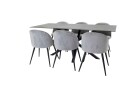 Venture Design Piazza & Velvet spisegruppe Grå/mørkegrå 6 stoler & bord 180 x 90 cm