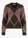 Vila Tolise V neck Long Sleeve Check Knit Top Brun S