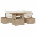  5-delt hagespisesett med puter beige polyrotting akacia