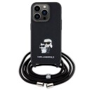 Karl Lagerfeld Crossbody Mobildeksel Saffiano Metal Pin til iPhone 15 Pro - Svart