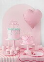 Kaketopp i Akryl "Happy Birthday"  Lys Rosa 