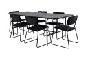 Venture Design Uno & Kenth spisegruppe Svart/svart 6 stoler & bord 200 x 90 cm