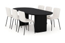 Bark Noira Ovalt Spisebord 220 cm med 6 Katy Spisestoler   Svart / Hvit Bouclé / Metallben Svart