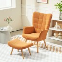 Lenestol med krakk høyrygg Wing Chair treben Tufted Design Corduroy Look Lounge Chair for Living Room Brun