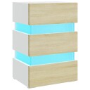 vidaXL LED-nattbord hvit og sonoma eik 45x35x67 cm sponplate