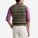 Fair Isle Linen-Blend Sweater Vest Olive Combo