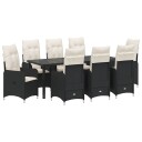 9 Delt Hage Spisebord Sett med Puter Svart Poly Rott
