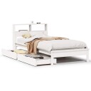  Seng med bokhylle uten madrass hvit 75x190 cm heltre furu 8721158410092