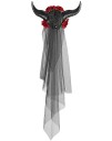 Svarte Demonhorn med Blomster Slør og Smykke