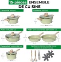 Granitt kokekarsett 15 delers non stick – grønn