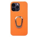 iPhone 14 Pro Max Lær Belagt Deksel med Ringholder Gul