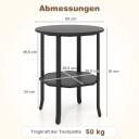 Rundt sidebord med to etasjer og hylle – svart industridesign