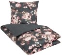 Borg Living Sateng sengesett - 150x210 cm - 100% Bomullssateng - Flowers & Dots - Grå-grønn