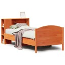  Seng med bokhylle uten madrass voksbrun 100x200 cm heltre furu 8721158618696