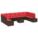vidaXL Hagesofa Set 10 stk. 9-Antall seter Brun og rød Polyrattan