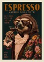 Art Deco Espresso Martini Drinking Sloth Plakat Plakat / 70x100cm