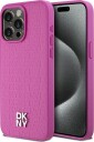 DKNY MagSafe-etui i lær med monogrammønster og metalllogo for iPhone 15 Pro Max - Rosa