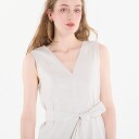 Calvin Klein Linen V Neck Sleeveless Dress Cream S