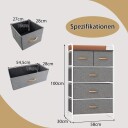Skuffeskap med 5 stoffskuffer & stålramme & treoverflate kommode grå