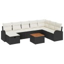  Hagesofa Set med pute med lagring 9 pcs Svart Poly rattan