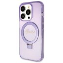 Guess Mobildeksel til iPhone 13 Pro Max med Ring Stativ og Glitter Lilla MagSafe