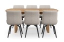 Richeto spisegruppe 180 cm med 6 Mora snurrestoler - Naturlig finish/mørkbeige