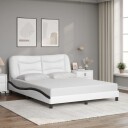 Sengeramme med LED-lys hvit og svart 160x200 cm kunstig lær 8721012356627