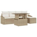  6-delt hagesofa-sett med puter beige poly rattan