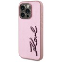 Karl Lagerfeld Wrinkled Metal Signature iPhone 15 Pro Max Case Pink