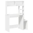  Skrivebord med hyller hvit 100x45x140 cm konstruert tre