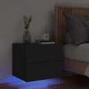  Vegghengt nattbord med LED-lys svart 836814