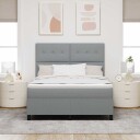  Box Spring Seng med Madrass & LED Lysegrå 140x200 cm Stoff