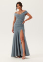 Goddiva Bardot Pleat Maxi Split Dress Light blue XXS (UK6)