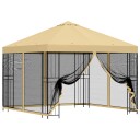 vidaXL Hagepaviljong med sidevegger 3 x 3 m Krem Polyester og stål