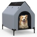 Cwy 2 I 1 Hundehus & Opphøyd Hundeseng Hundeseng Utendørs Kjæledyrhus Med Pustende Netting Grå 64 X 91 X 86 cm
