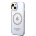 Guess iPhone 14 Lilla Hardt Deksel med Gull Outline og MagSafe