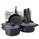 13 delers sett med kokekar med nonstick belegg og nylonredskaper