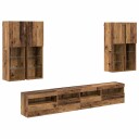  TV veggskapsett med LED lamper Veggmontert 7 pcs Gammelt tre