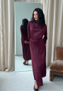 Bubbleroom Satin High Collar Midi Dress Burgundy XS