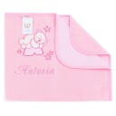 Stort teppe med navn. Bamse på månen. Rosa
