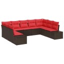 vidaXL Hagesofa Set 9 stk. 8-Antall seter Brun og rød Polyrattan
