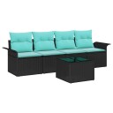 vidaXL Hagesofa Set med pute 5 pcs Svart og turkis polyrotting