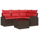 vidaXL Hagesofa Set 5 stk. Brun og rød polyrotting