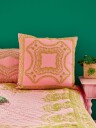 Rice Cotton Cushion Soft Pink with Green Embroidery